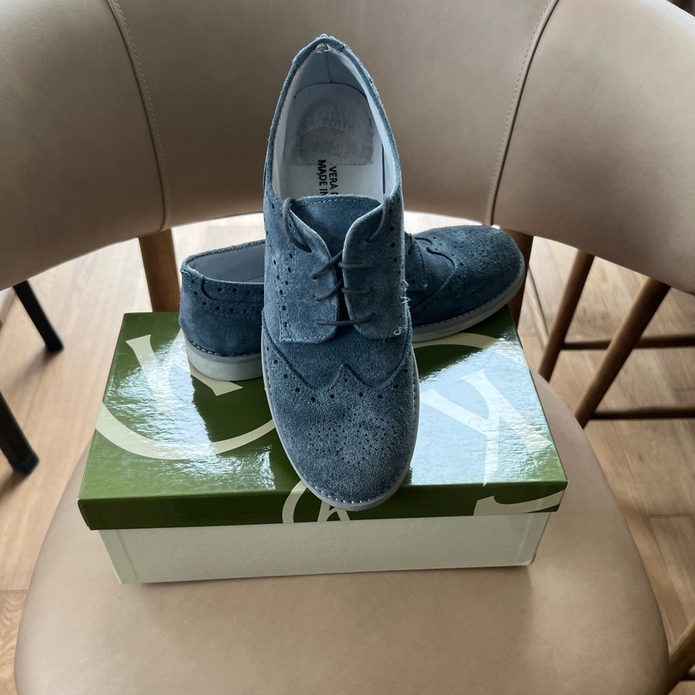 Kids Boys Suede Dress Shoes with laces & Rubber Sole - Blue/grey - Size 38 - Picture 5 of 13